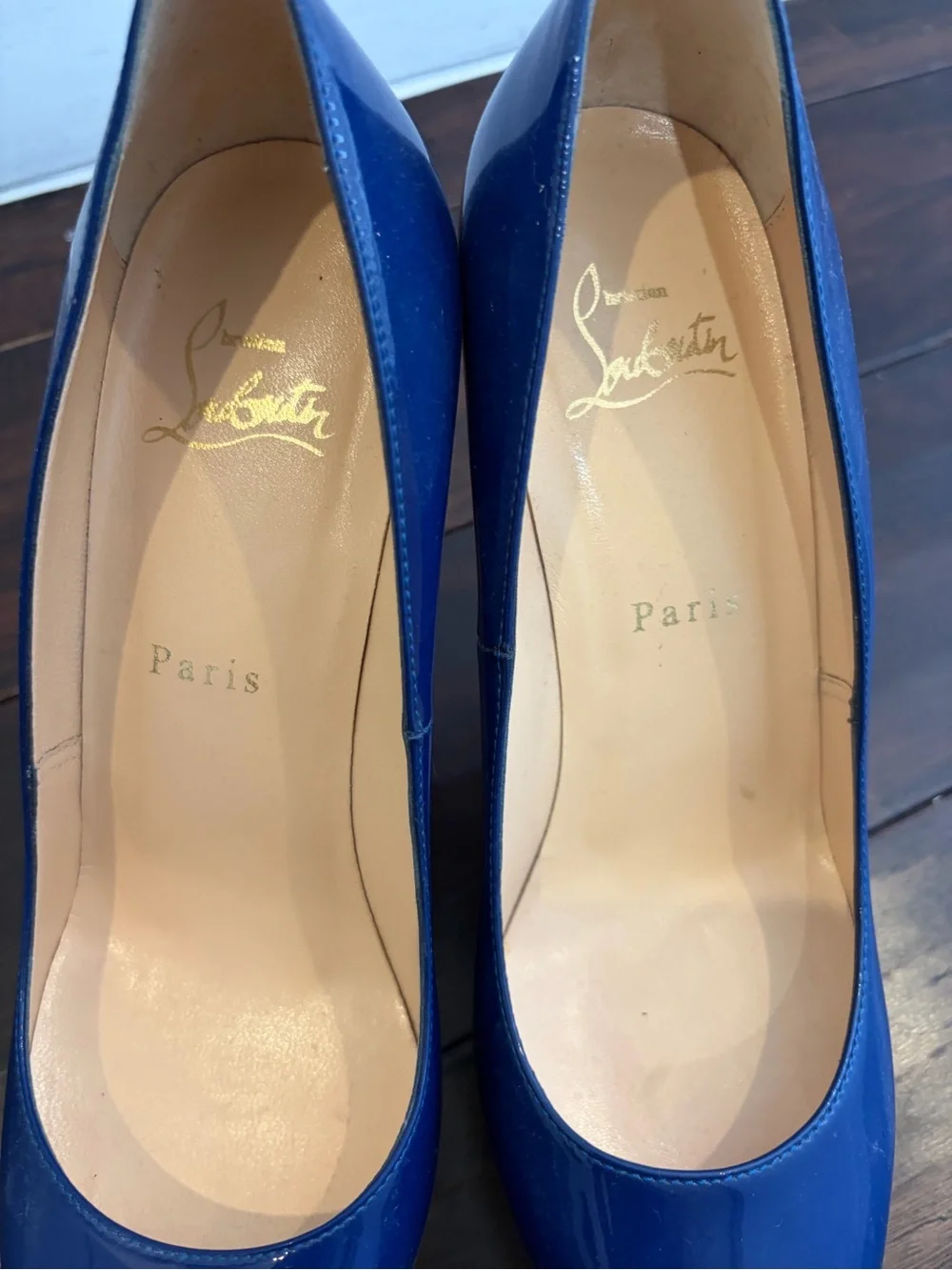 Christian Louboutin Blue Patent Platform High Heel Pumps